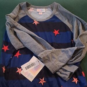 LuLaRoe Blue and Gray Long Sleeve Tee with Playful Star Design